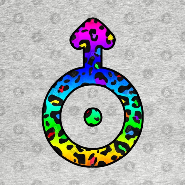 Uranus Planet Symbol in Dark Rainbow Leopard Print by bumblefuzzies